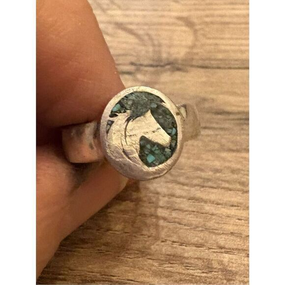 Ring, Turquoise and Sterling Silver Horse Head Ring, size 7.5, Handmade, Artisan - Picture 1 of 8